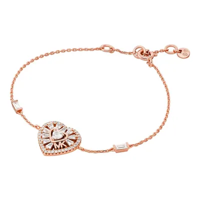 Women's Premium Kors Love 14k Rose Gold-plated Tapered Baguette Heart Line Bracelet