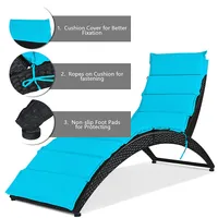 2pcs Folding Patio Rattan Lounge Chair Chaise Cushioned Portable Garden