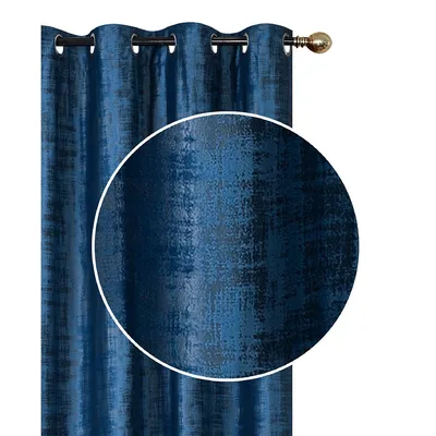 Velvet With Embossed Rubber Panel W Grommets (navy Blue)- Set Of 2