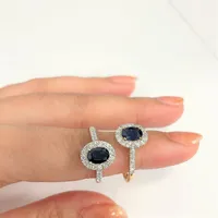 10k 0.80 Ct Sapphire Gemstone & 0.42 Cttw Canadian Diamond Halo Style Ring