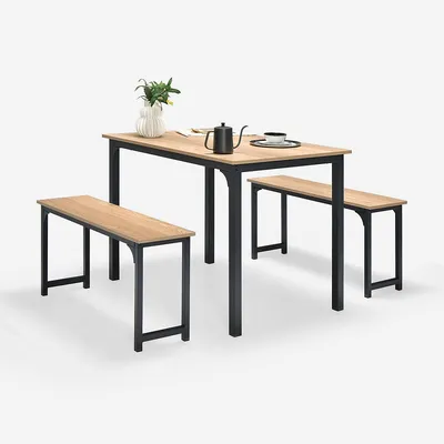 3pcs Dining Table Set Modern Studio Collection Table And 2 Bench