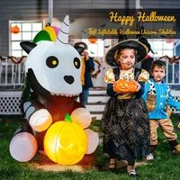 5ft Inflatable Halloween Unicorn Skeleton Holding Pumpkin For Yard W/led Lights