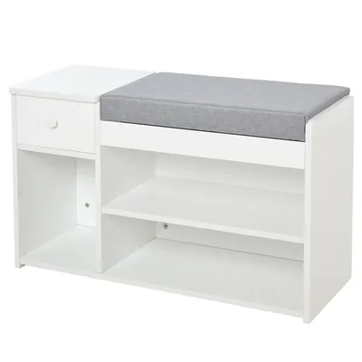 Shoe Bench, Entryway Bench With Drawer, Cushion And Shelves