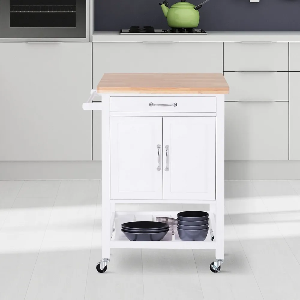 Rubberwood Top Kitchen Island With Towel Rack