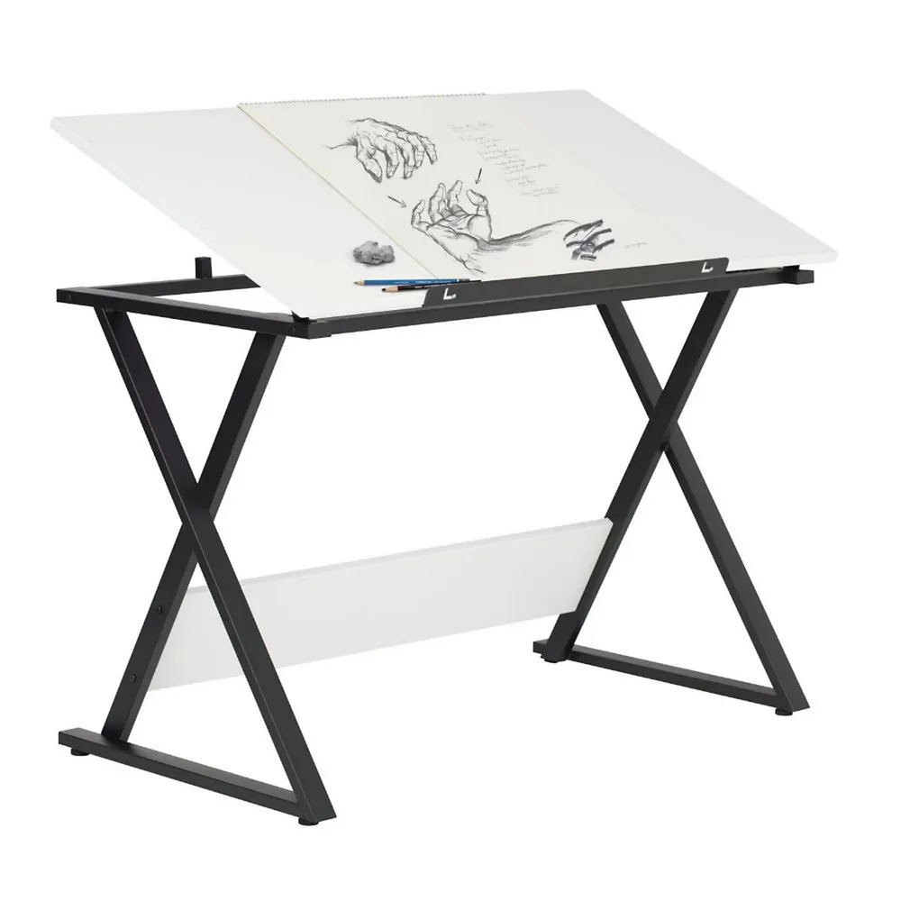 Vintage Solid Wood Drawing/Drafting Table with 36 Wide Adjustable Top Distressed Black - Studio Designs