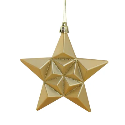 12ct Vegas Gold Shatterproof 2-finish Christmas Star Ornaments 5"