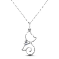 925 Sterling Silver 0.02 Ct Canadian Diamond Cat Pendant & Chain