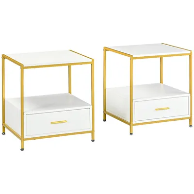 Nightstand Set Of 2, Bedside Table Drawer And Shelf