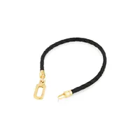 Men's Black Leather Braided Bracelet With 10kt Yellow Gold