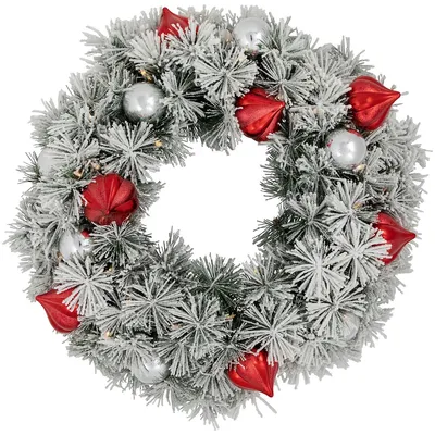Pre-lit Snowy Bristle Pine Christmas Wreath, 24-inch, Warm White And Multi Led Lights