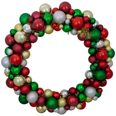 Traditional Colors 2-finish Shatterproof Ball Christmas Wreath, 36-inch