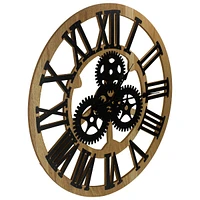 24" Roman Numeral Battery Operated Round Wall Clock With Cogs