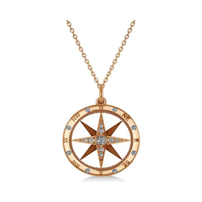 Compass Necklace Pendant Diamond Accented 14krose Gold (0.19ct)