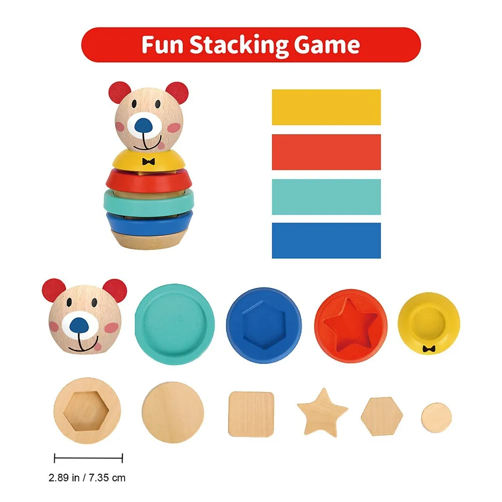 Wooden Bear Stacking Toy - 11pcs Tower Stacker, Ages 12m+