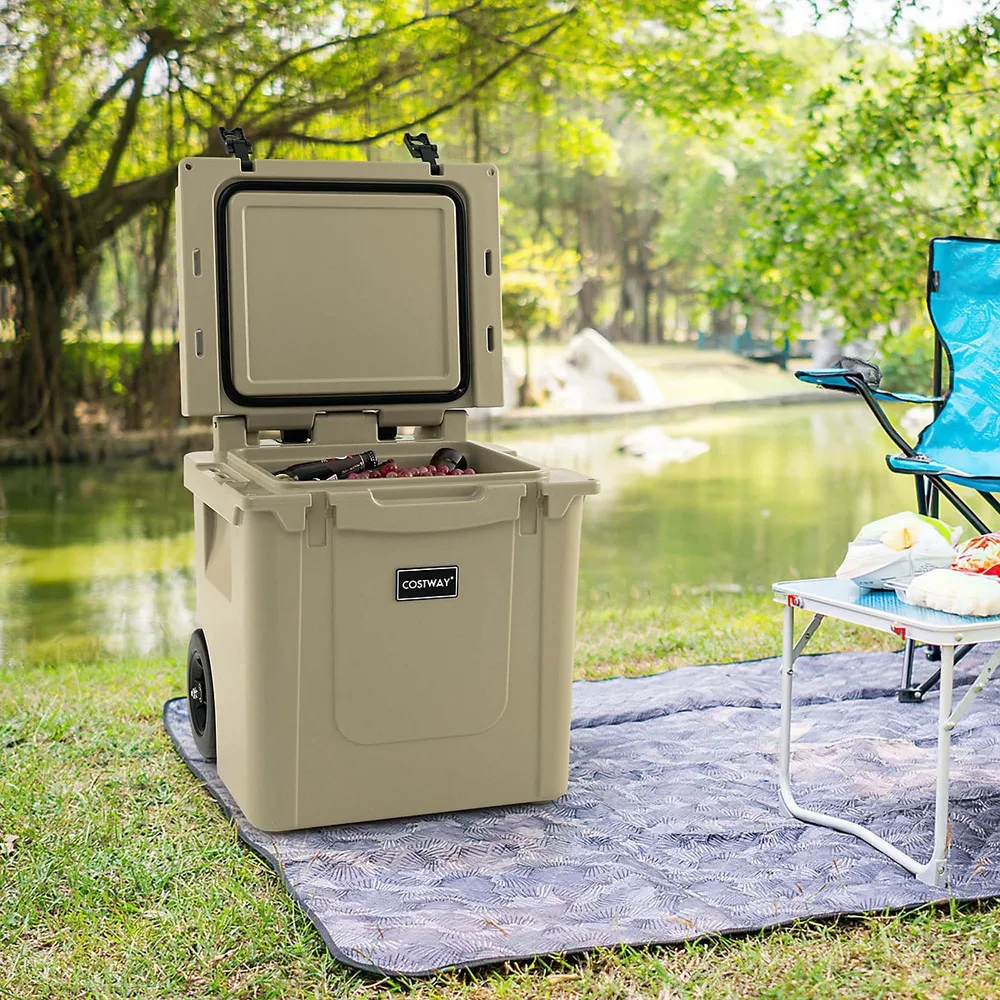 Costway 45 Quart Cooler Towable Ice Chest W/ All-terrain Wheels