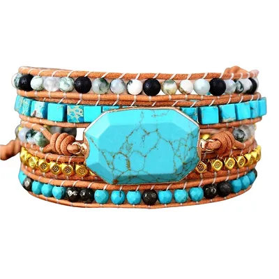 Turquoise Jasper Stone Beaded Wrap Bracelet