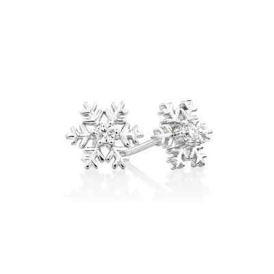 Snowflake Stud Earrings With Cubic Zirconia In Sterling Silver