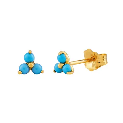 14k Gold Turquoise Trio Stud Earrings