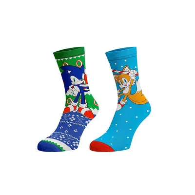 Sega Sonic The Hedgehog Character Christmas Themed 2 Pack Crew Socks