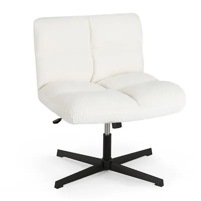 Cross Legged Office Chair Armless Office Desk Chair With Imitation Lamb Fleece