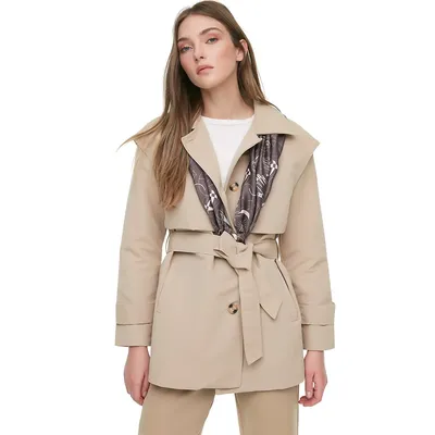 Women Regular Fit Double-breasted Shirt Collar Woven Trench Coat