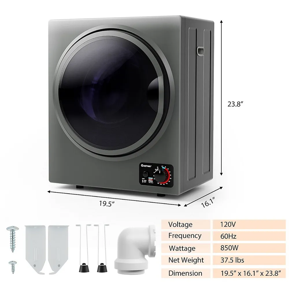 HOMCOM Automatic Dryer Machine, 850W 1.5 Cu.Ft. Portable Clothes Dryer, White