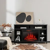 58'' Fireplace Tv Stand Entertainment Console W/ Spacious Tabletop & Shelves
