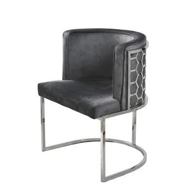 Modern Trends Dark Grey Velvet Honeycomb Accent Chair In Chrome