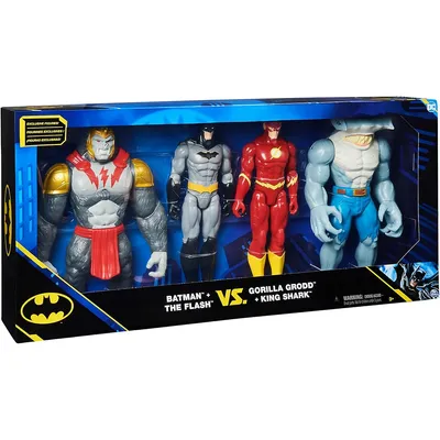 Batman + The Flash Vs. Gorilla Grodd + King Shark 4 Pack Figure Set
