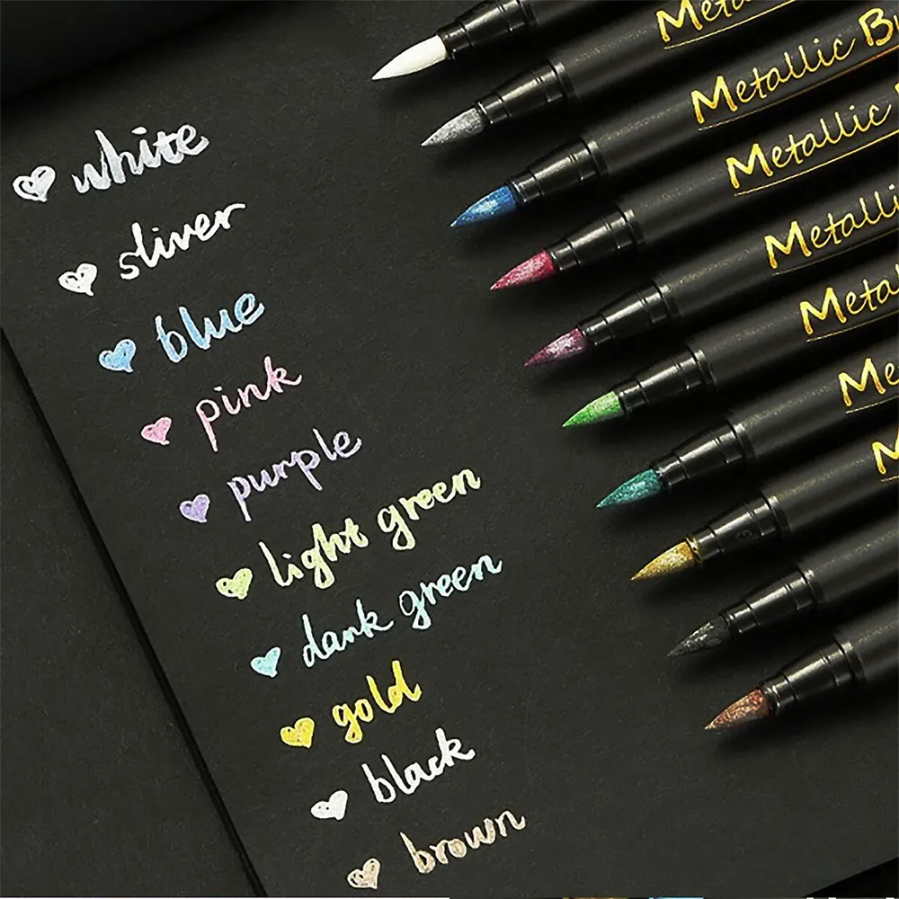 LIVINGbasics Metallic Marker Pens, 10 Assorted Colors, Fine Point Tip