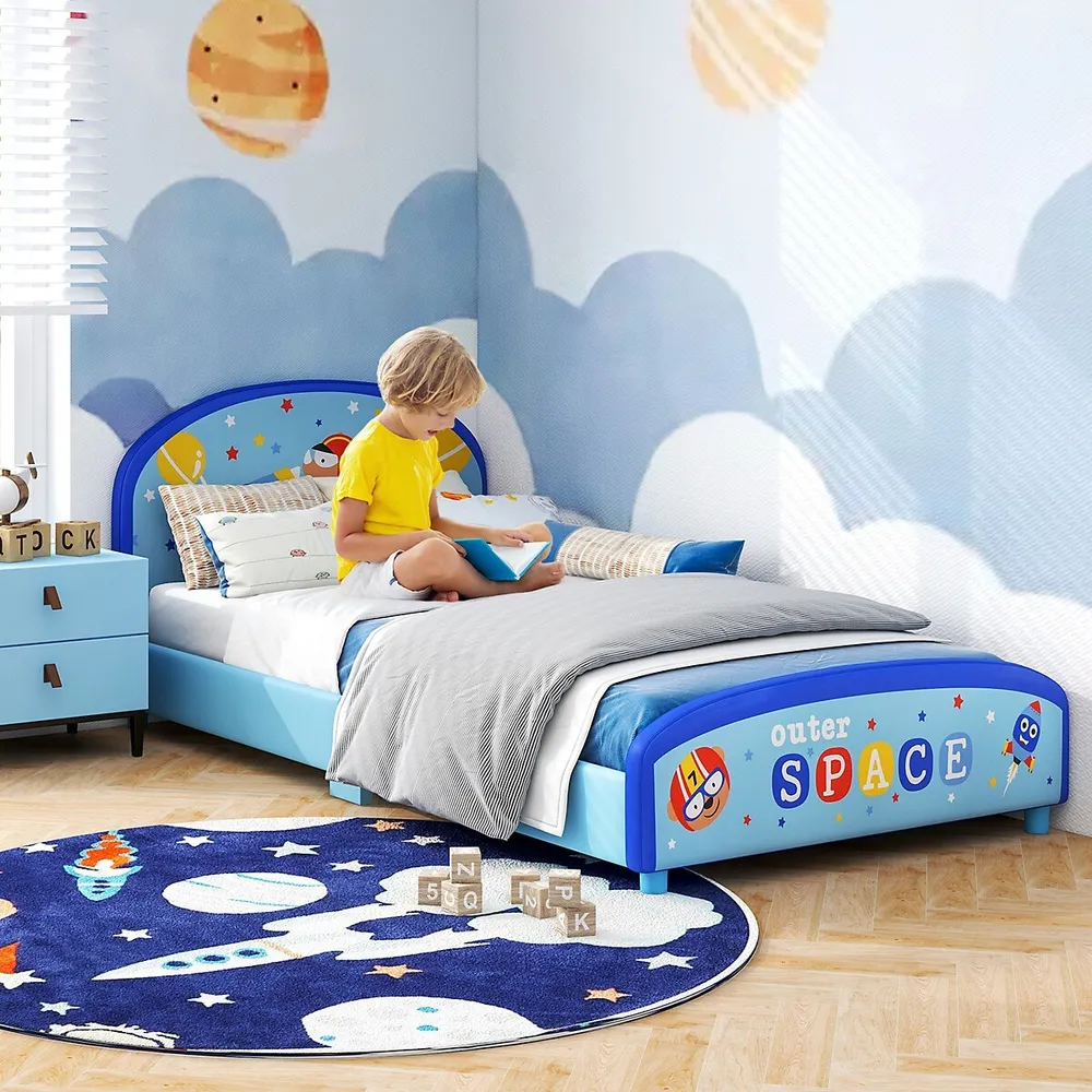 Costway Children Twin Size Upholstered Platform Single Bed With Headboard &  Footboard