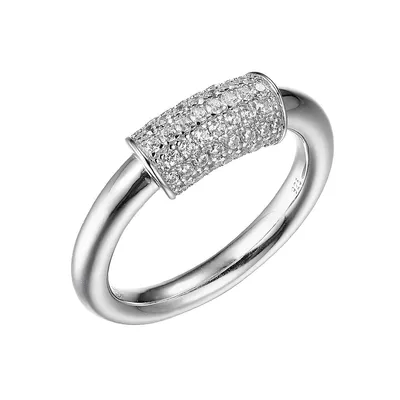 Paperclip Sterling Silver Rhodium Plated Cubic Zirconia Pave Lock Accent Ring
