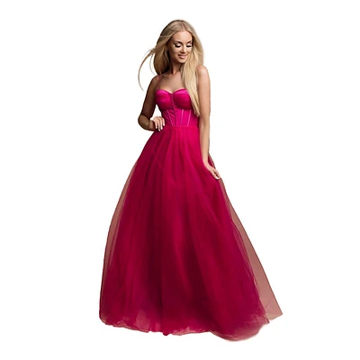 Long Tulle Prom Dress with an Adjustable Lace-Up Back