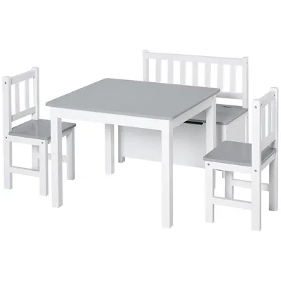 4-piece Set Kids Wood Table Chair Bench With Storage