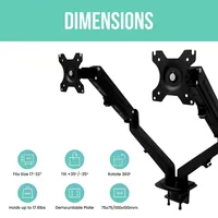 Dual Metal Computer Monitor Arm Stand Quick Release Vesa Mount Installation For Up To 28 Inch Screen - Black Arms