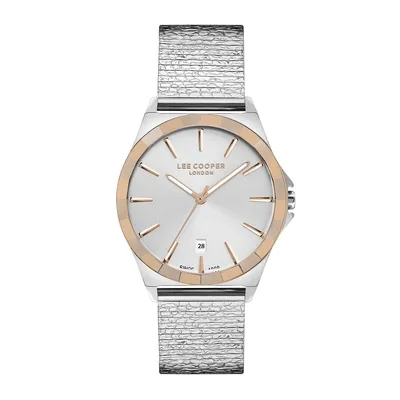 Ladies Lc07305.530 3 Hand Silver Watch With A Silver Hammered Metal Band And A Silver Dial