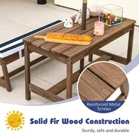 Kids Wood Picnic Table And Bench Set W/ Cushions Umbrella For Indoor Outdoor