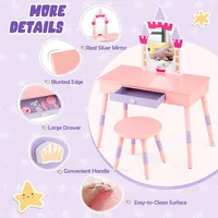 Kids Vanity Set Princess Makeup Pretend Play Dressing Mirror Castle Girls Pink