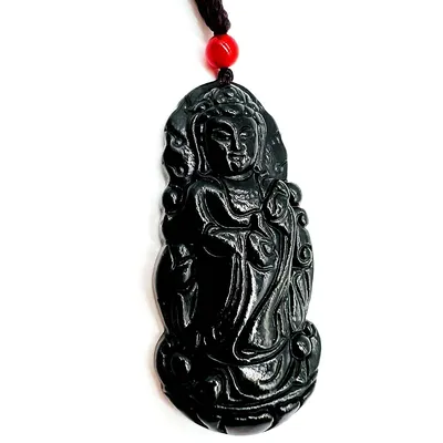 Men's Guanyin The Goddess Of Mercy Natural Jade Pendant With Adjustable String Necklace