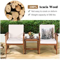 3pc Outdoor Patio Sofa Furniture Set Solid Wood Cushioned Conversation Set White