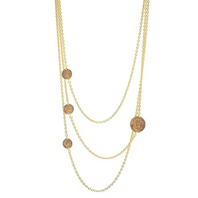 18kt Gold Plated 20" With 4 Stationed Coins On 3 Necklace