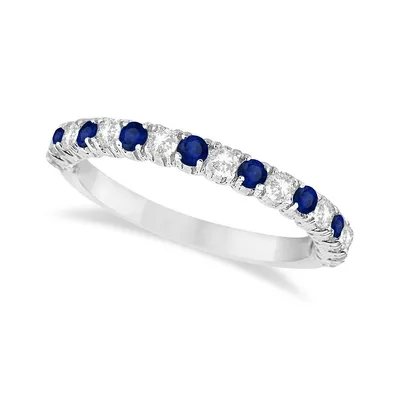 Blue Sapphire And Diamond Wedding Band Anniversary Ring 14k White Gold (0.75ct)