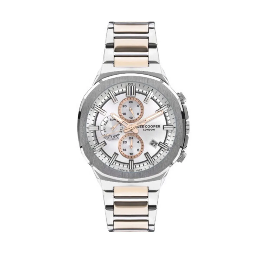 Men's Lc07431.530 Chronograph Silver Watch With A Two Tone Metal Band And A Silver Dial