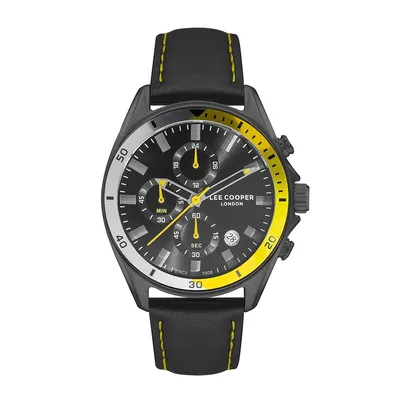 Men's Lc07290.661 Chronograph Black Watch With A Black Leather Strap And A Black Dial