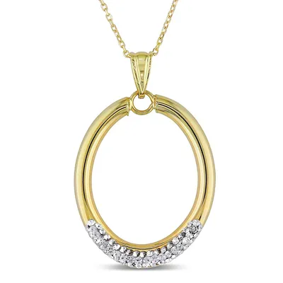 10kt 18" With Circle Crystal Pendant On Cable Chain Necklace