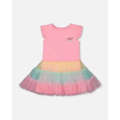 Short Sleeve Dress With Tulle Skirt Bubble Gum Pink
