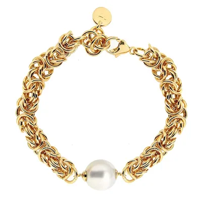 18kt Gold Plated Byzantine With Pearl Center Bracelet