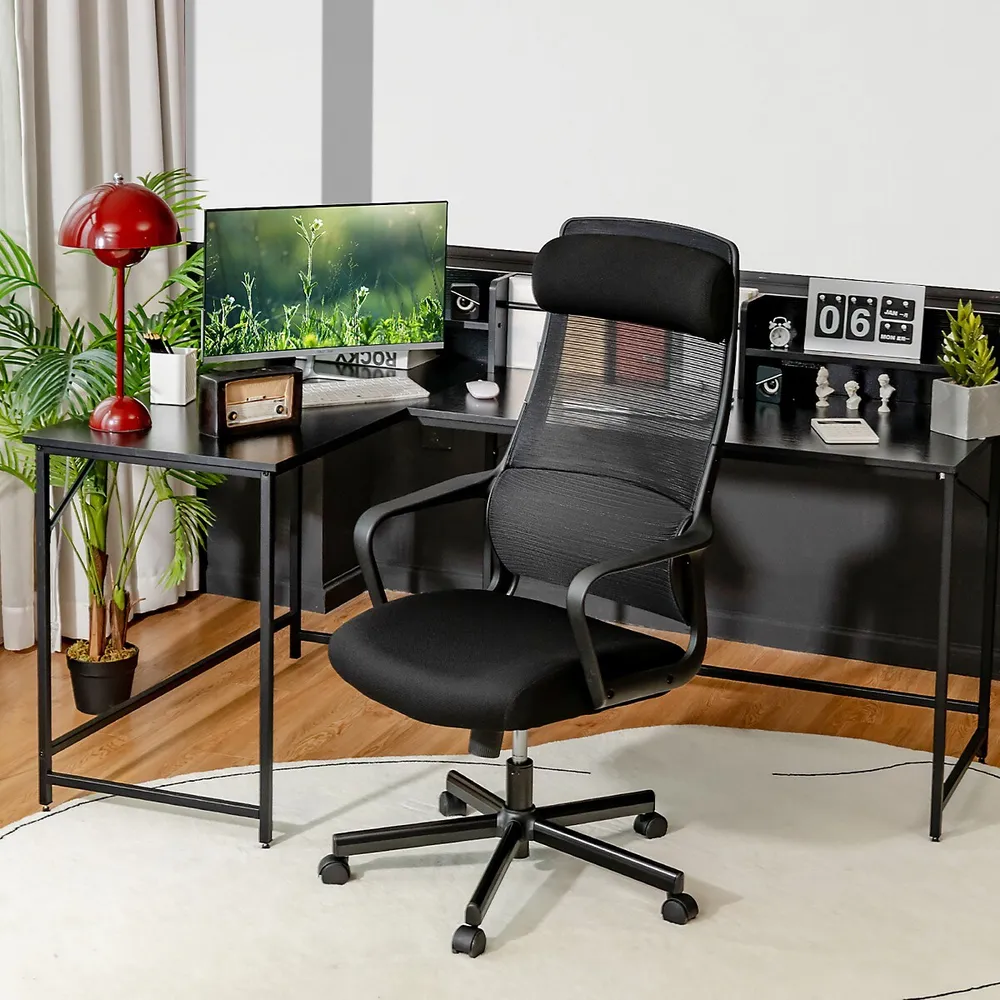 Mainstays Ergonomic Office Chair with Adjustable Headrest, Black Fabric,  275 lb capacity