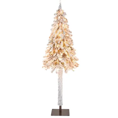 Pre-lit Slim Pencil Christmas Tree Snow Flocked Xmas Décor With Lights