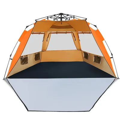 3-4 Person Easy Pop Up Beach Tent Upf 50+ Portable Sun Shelter Orangeblue